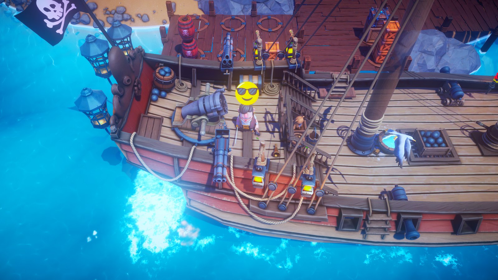 A pirate at the stern showing a sunglasses emote